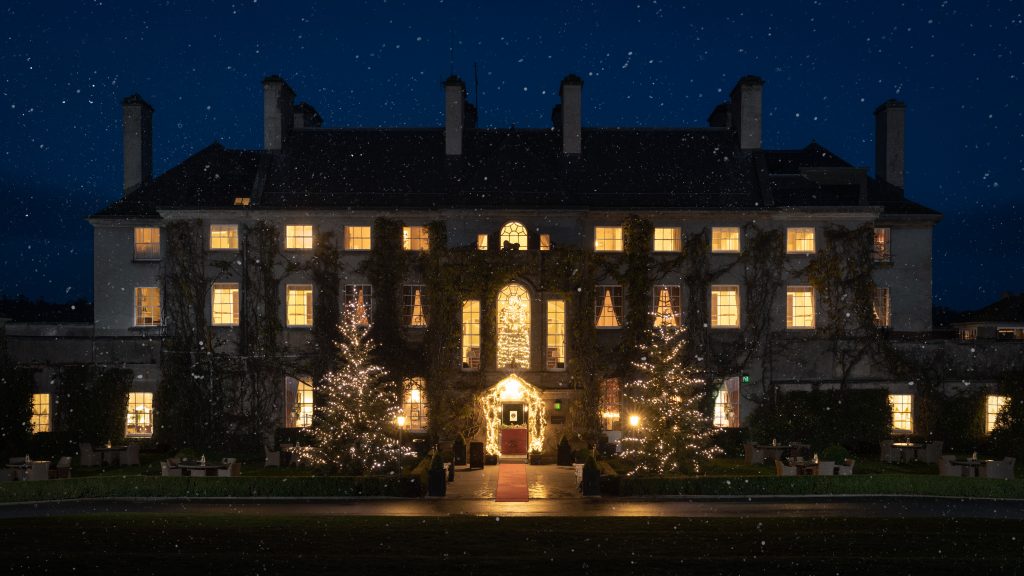 The historic Manor country estate hotel at Christmas, decorated for luxury Christmas breaks near Dublin.